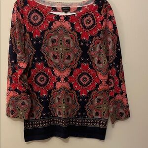 Talbots Women's Sweater with Red and Navy Design